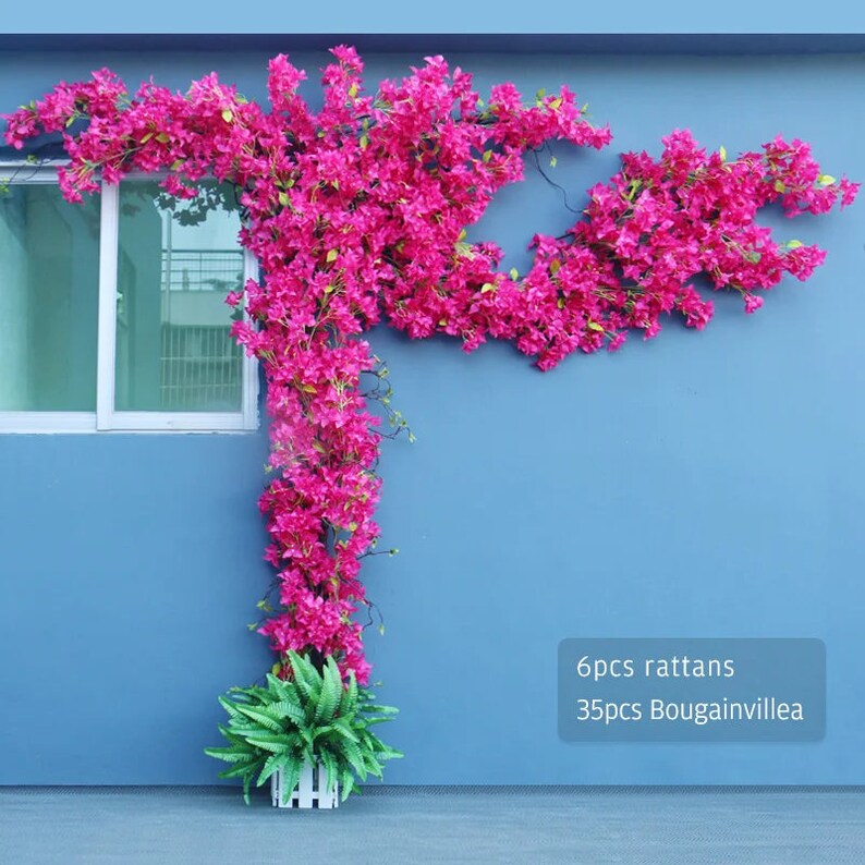 Branche de bougainvillier artificielle à la mode, fausses plantes, fête de vacances, mariage, fleur de noël, disposition murale, maison, décoration d'hôtel en plein air Red C