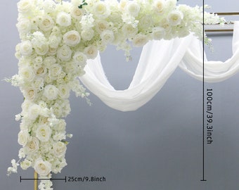 Arrangement de rangée de fleurs artificielles roses blanches de luxe scène de mariage décor de toile de fond tenture murale rideau Table florale boule de fleurs