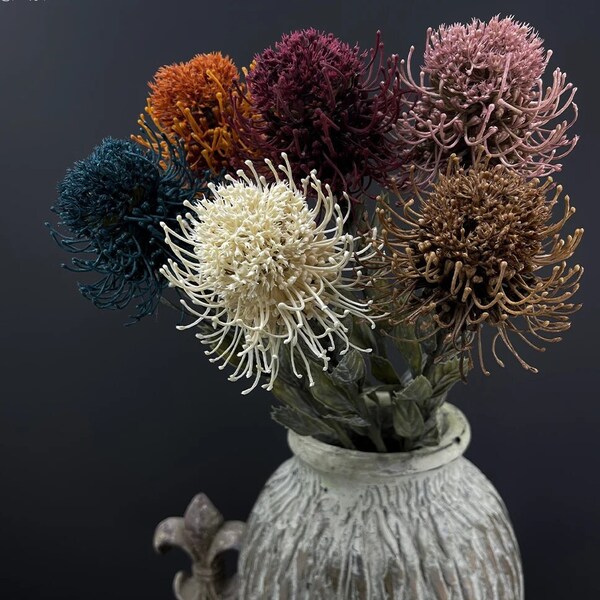 Flocked Ball Leucospermum Plastic Artificial Flowers Wedding Decoration Flores Artificales Fall Decor Fleur Artificielle