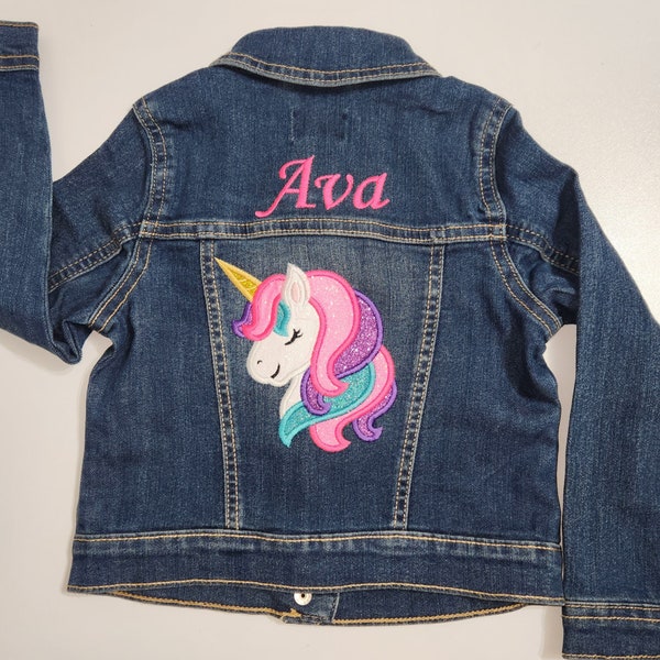 Girl's Unicorn Jean Jacket | Embroidered Denim Jacket | Jean Jacket with Name | Unicorn Jacket | Birthday Jacket