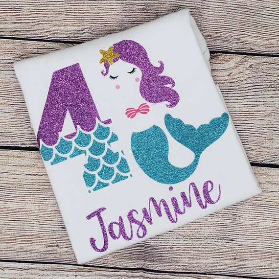 Mermaid Birthday Shirt 4th Birthday Glitter Birthday Shirt Girl
