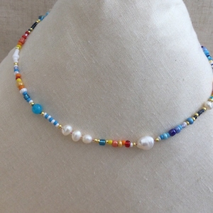 Kai. Necklace, multicoloured, blue stone and freshwater pearls, gift idea