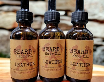 LEATHER Scented Beard Oil, Hair Oil, Mens Beard Grooming, Gifts for Him, Gift Ideas, Natural, Handmade, Fast Shipping!