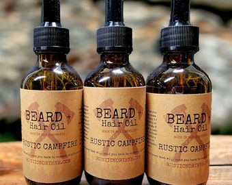 RUSTIC CAMPFIRE Beard Oil, Hair Oil, Mens Beard Grooming, Gifts for Him, Gift Ideas, Natural, Handmade, Fast Shipping!