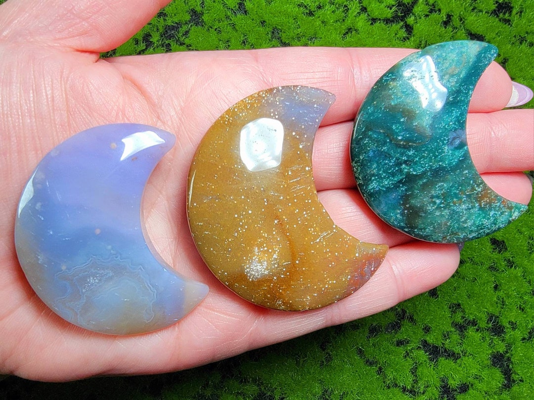Colorful Jasper Moons Crystal Carvings American Seller Fast Etsy