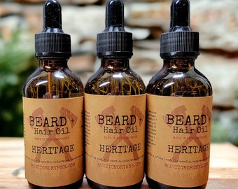 HERITAGE Beard Oil, Hair Oil, Mens Beard Grooming, Gifts for Him, Gift Ideas, Natural, Handmade, Fast Shipping!