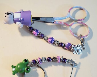 Flowery Clay Beaded Scissor Fob Sets