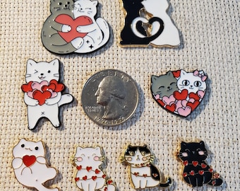 Cute Kitty Love Enameled Needle Minders