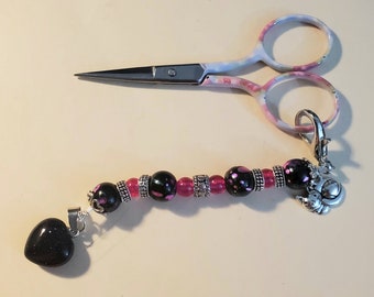 Scissor Fob with Stone Heart Charm