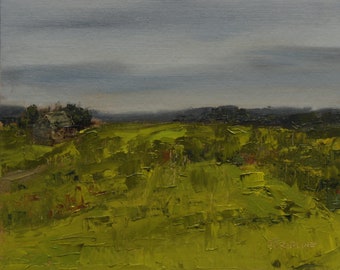 Original landskapsoljemålning - 8x10 olja på pannå - Disig dag