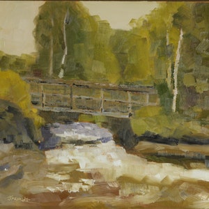 Original Landscape Oil Painting - 11x14 Oil on Panel - Bridge Over the Stream
