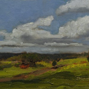 Original Landscape Oil Painting - 8x10 Oil on Panel - Little Bright Barn