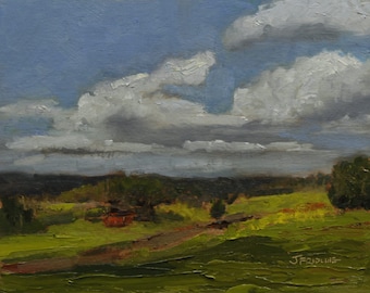 Original landskapsoljemålning - 8x10 olja på pannå - Little Bright Barn