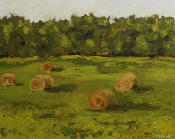 Original Landscape Oil Painting - 12x16 Oil on Panel - Hayfields