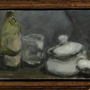 Original Still Life Oil Painting - 6x9 Oil on Panel, Framed - Soup's On