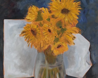 Original Still Life Oil Painting - 48x36 Oil on Canvas - Sunflowers