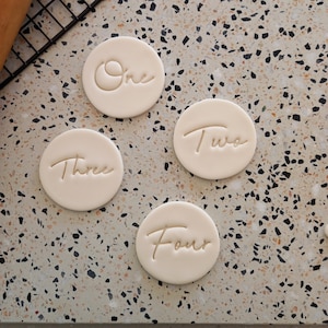 NUMBER WORD Script Birthday Anniversary fondant embosser stamp - One to Ten available