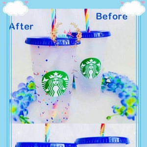 Starbucks Personalized Custom Confetti  cup, Color Changing Cup Rainbow Straw, Starbucks  cold cup tumbler, Starbucks Glitter