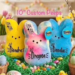 Peeps Medium 10" Personalized bunny for Easter basket, Stuffed Peeps, Custom Easter peeps Rabbit, Easter gift for kids, Easter plush bunny