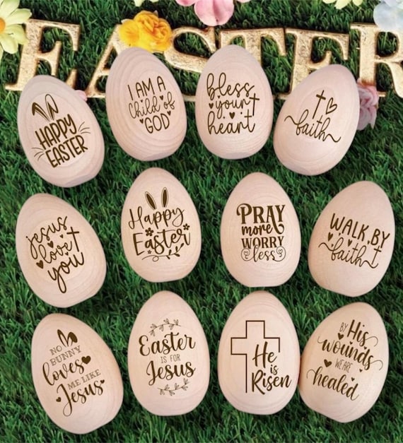 Personalized Engraved Wooden Egg 2.5" tall for Easter Egg Basket, Easter egg table setting, Easter tray Easter Christian decor, He is risen