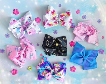 Unicorn Hair bow, Boutique Girls  Hair Clip Hair bow, Pink stars hair bow, birthday hair bow, Glitter Gym Bow, Blue Pink hair accessories