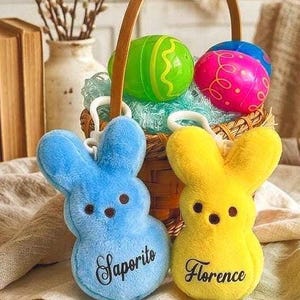 Personalized Peeps 5.5" with clip for Easter basket, Peeps keychain bag clip, Stuffed Peeps bunnies Custom EasterRabbit gift for kids