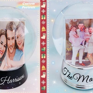 Custom Cartoon Family Kids Couple Cat Dog Portrait in Snow Globe, Christmas Snow Globe, Family friends gift, Mother's day gift, gift for mom