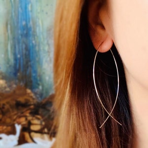 Gold/silver Open Hoop Earrings ear jacket, V Arc Threader, Minimal Geometric Earrings, Lightweight Fish Hook front back earrings