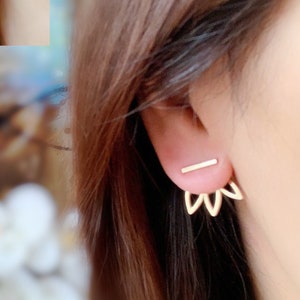 Lotus earrings Ear jacket 14K Rose Gold/14K Gold/Silver, butterfly dragonfly firefly earrings,front back earrings,Minimalist dainty earring