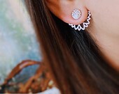 Swarovski Lotus ear jacket Gold Silver, Lotus Stud ear jacket, front back earrings, floral earrings, swarovski earrings, peacock earrings
