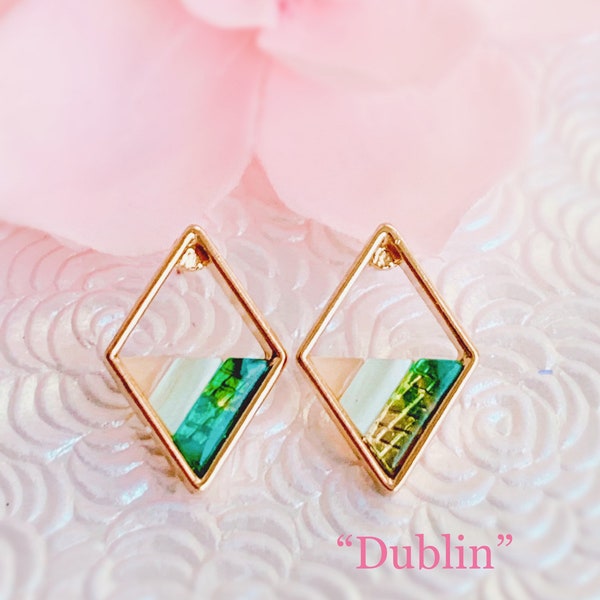 Triangle  earrings, Tri-Color Dublin, Paris, Budapest double triangle dangle, Diamond shape earrings, Geometric earrings, Valentine gift,