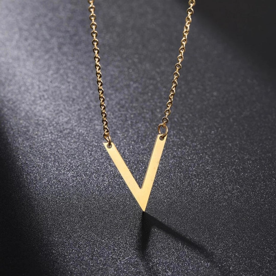 14K Gold Plated V Shaped Necklace, V Necklace, Gold Chervon Necklace