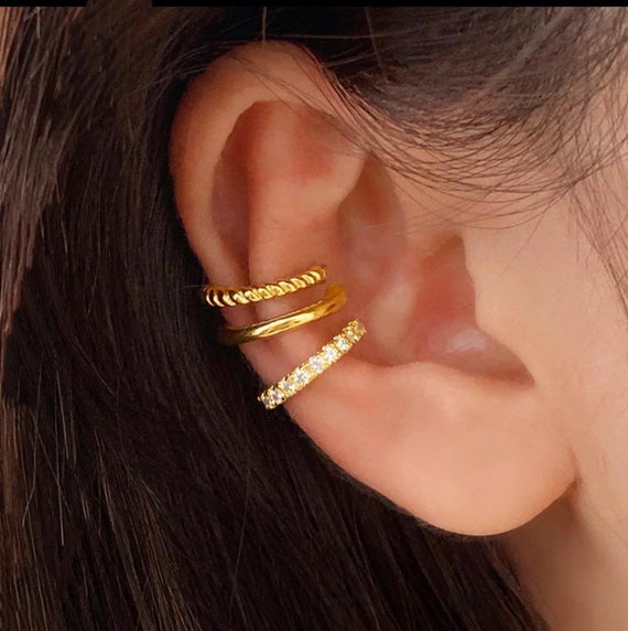 Minimalist Gold surgical Steel Silver 3 piece Ear Cuff Textured