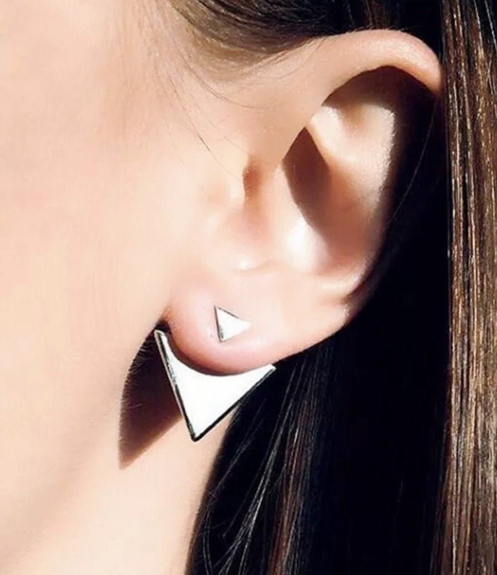 Silver/gold Double Triangles Ear Jacket Front Back Earrings Etsy