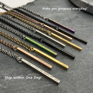 New Motto Engrave Personalize Customized Handmade Relationship Necklace Bar Pendant Couple Women Men him/her Motivate Birthday Mother's Gift