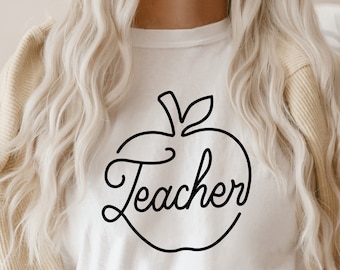 Teacher Apple SVG: Hand Drawn Clipart, Back To School Design Cut files (Digital Download)