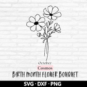 Geboortemaand bloemboeket Svg, Floral Vector, geboortemaand bloem, oktoberbloem, Cosmos PNG, bloemboeket gesneden bestanden digitale download