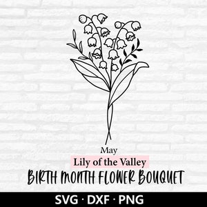 Mês de nascimento Buquê de flores Svg, Vetor floral, Flor do mês de nascimento, Flor de maio, Lírio do vale, Buquê de flores Arquivos de corte Download digital