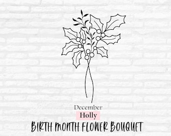 December Birth Flower Bouquet SVG: Holly Clipart (Digital Download)