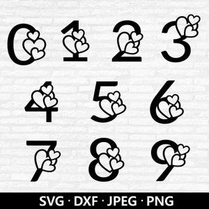 Número de coração svg, Números Vetoriais, Monograma Número Clipart, Contorno de coração svg, Número de arte de linha de amor, Arquivos de corte de contorno de coração Download digital