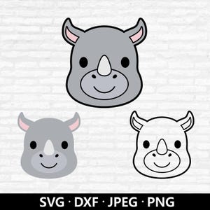Visage de rhinocéros SVG, Clipart rhinocéros, vecteur de bébé mignon rhinocéros, animaux de la jungle enfants chemise PNG, fichiers coupe rhinocéros visage animal en téléchargement numérique