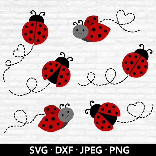 Ladybug Bundle SVG, Ladybug cutting files, Layered Cut File, Ladybug Clipart, Lady bug PNG, Ladybug Path SVG bundle dotted lines Silhouette