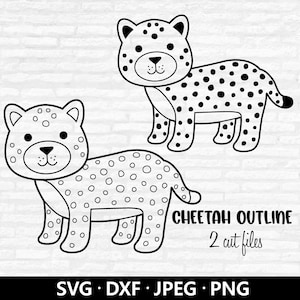Contorno de guepardo SVG, Vector de guepardo bebé, Imágenes prediseñadas de guepardo, Sello de animal Safari SVG, Archivos de corte para colorear animales de guepardo Descarga digital