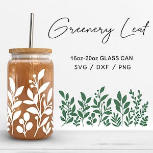 Glas 16oz | 20oz groen blad Svg-bestanden, bladeren patroon glasfolie, botanische clipart, bladeren SVG, blad glas gesneden bestanden digitale download