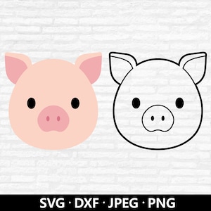 Pig Face SVG, Pig Cut file, Cute Pig Outline Dxf, Animal Face Clipart, Kids pig shirt, Farm Animals Vector, Pig Cut files Digital Download