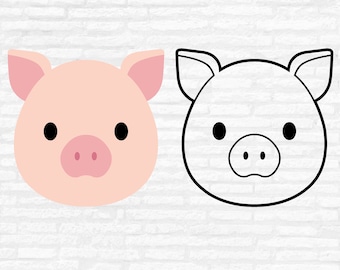 Schwein Gesicht Clipart, Bauernhof Tier Kopf Umriss Vektorschnitt Dateien (digitaler Download)