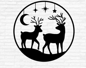 Christmas Deer SVG: Holiday Ornaments, Winter Scene Clipart, Silhouette Cut File (Digital Download)