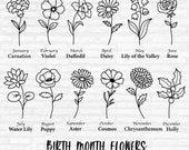 Birth Month Flowers SVG Bundle: Floral Clipart (Digital Download)