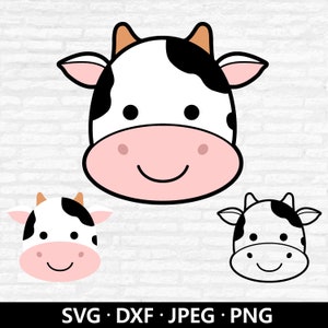 Visage de vache Svg, svg de vache, tête de vache PNG, mignon garçon fille enfant vache ferme des cliparts, clipart animal mignon, fichiers coupe bébé vache en téléchargement numérique