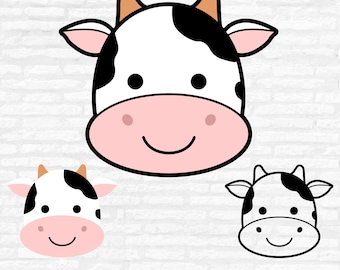 Cow Face Svg, Cow svg, Cow Head PNG, Cute Boy Girl Kid Cow Farmhouse Clipart, Cute animal clipart, Baby Cow Cut files Digital Download